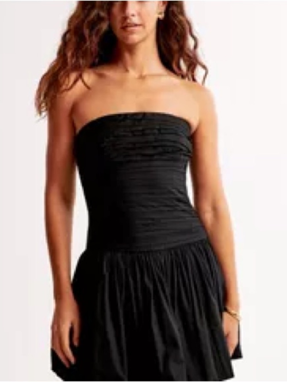 Abercrombie & Fitch Strapless Ruched Bodice Drop Waist Cotton Dress